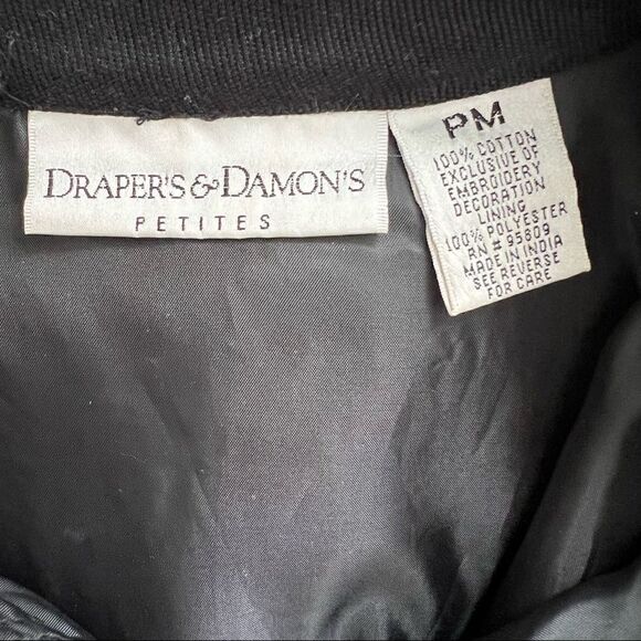Vintage Drapers & Damon Embroidered Floral Mandarin Collar Black Jacket Petite M - Picture 8 of 9